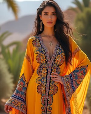 🌼 Majestic Embroidered Yellow Kaftan – Bold, Beautiful & Bohemian 🌼