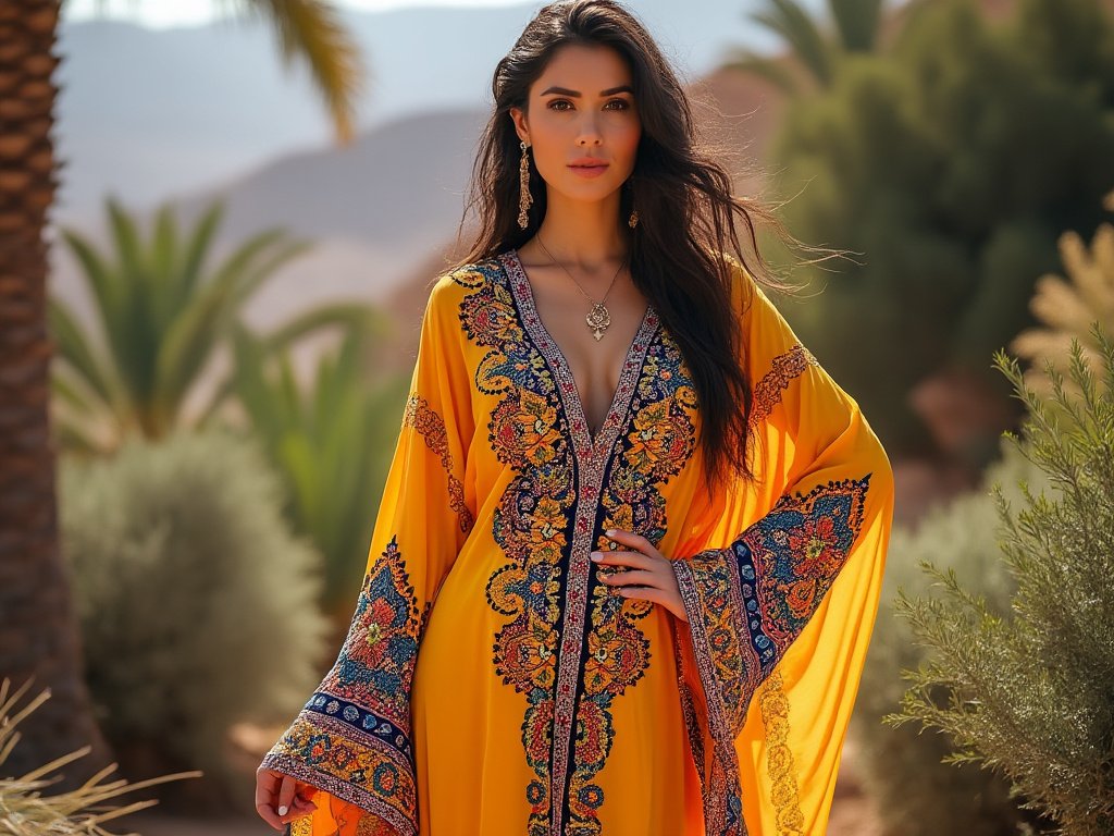 🌼 Majestic Embroidered Yellow Kaftan – Bold, Beautiful & Bohemian 🌼