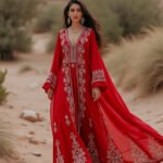 🌹 Embroidered Red Kaftan Dress – Elegance in Every Stitch 🌹