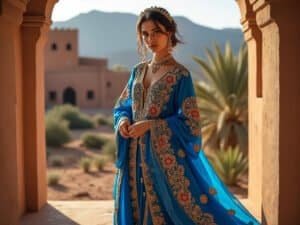 💎 Regal Blue Moroccan Kaftan – An Emblem of Grace and Majesty 💎