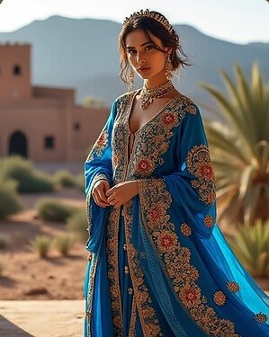💎 Regal Blue Moroccan Kaftan – An Emblem of Grace and Majesty 💎