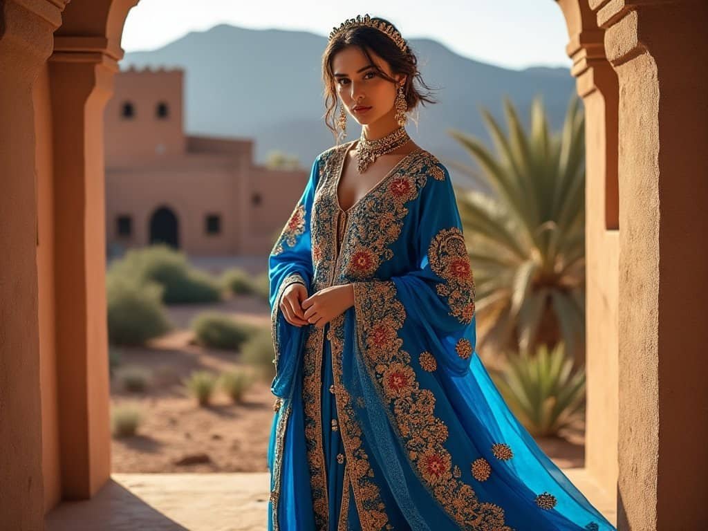 💎 Regal Blue Moroccan Kaftan – An Emblem of Grace and Majesty 💎