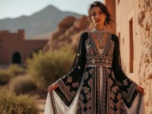 🖤 Black & Silver Moroccan Kaftan – Timeless Elegance with a Touch of Royalty 🖤